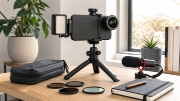 Professional iPhone filmmaking kit with mobile lens filters microphone and tripod