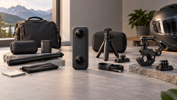 360 action camera with travel, creator and motorcycle mounting accessories