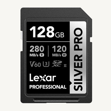 Lexar 128GB Professional U3 V60 UHS-II SDXC Memory Card / Silver