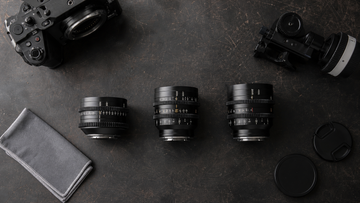 Three geared cine prime lenses prepared for an independent film shoot