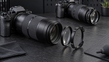 Close-up conversion optic and snap adapter aligned with a telephoto camera lens